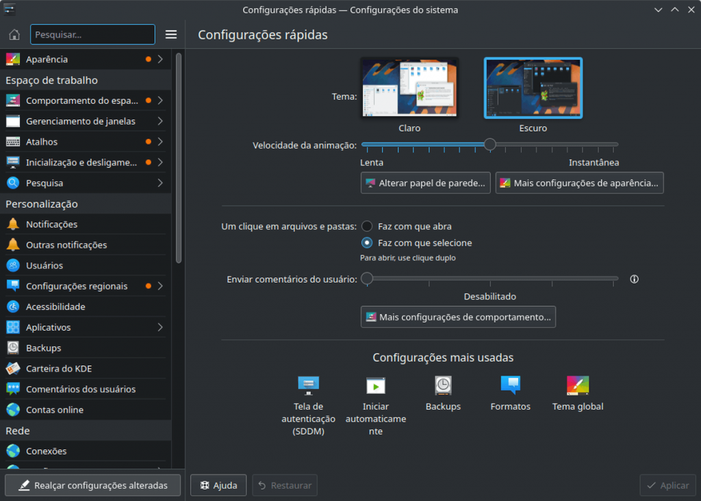 Linux - KDE - Aplicativo de configurações