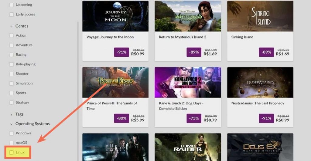 GOG - Buscar jogos para Linux