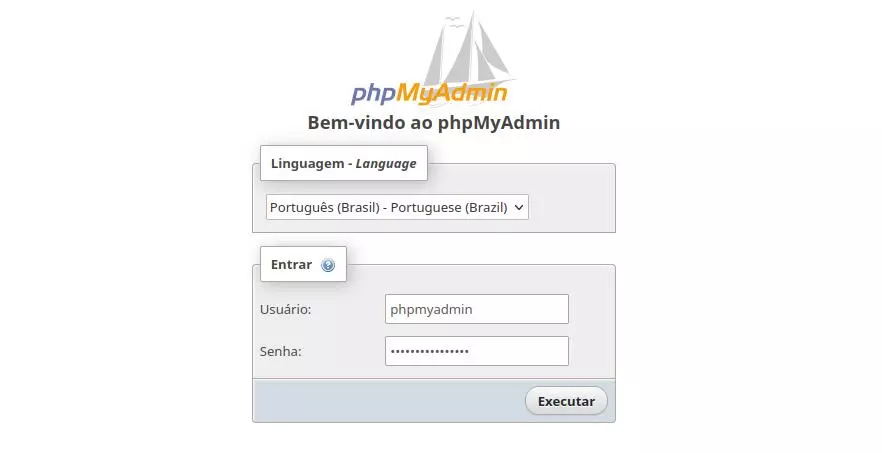 phpMyAdmin - Tela de login