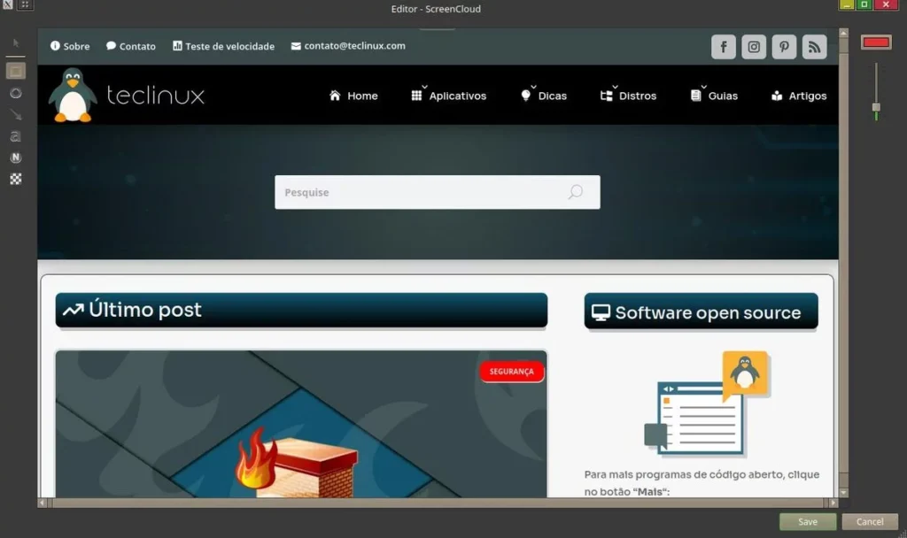 Captura de tela no Linux: ScreenCloud